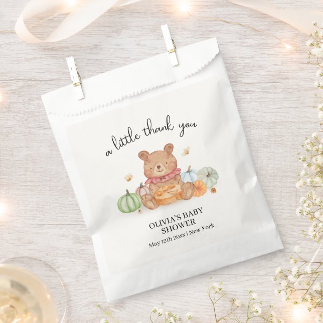 Bolsa De Papel Fall Cutie Pumpkin Pie Teddy Bear Baby Shower (Cortado)