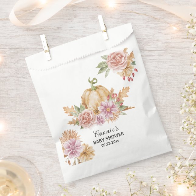 Bolsa De Papel Fall Floral Little Pumpkin Baby Shower (Cortado)