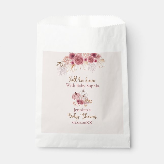 Bolsa De Papel Fall In Love Rustic Fall Pink Pumpkin Baby Shower (Anverso)