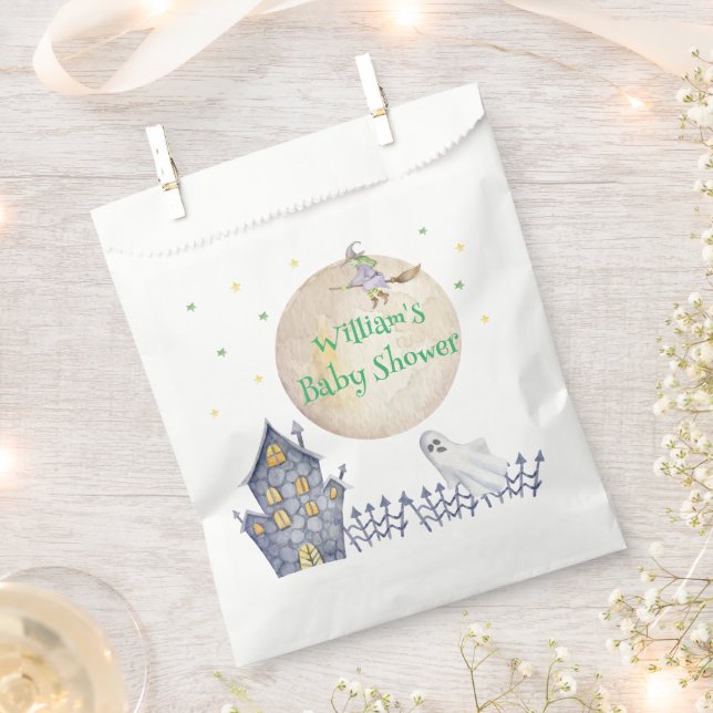 Bolsa De Papel Fall Moon Witch Spooky House Baby Shower (Cortado)