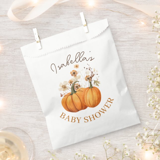 Bolsa De Papel Fall Pumpkin Floral Baby Shower Gracias (Cortado)