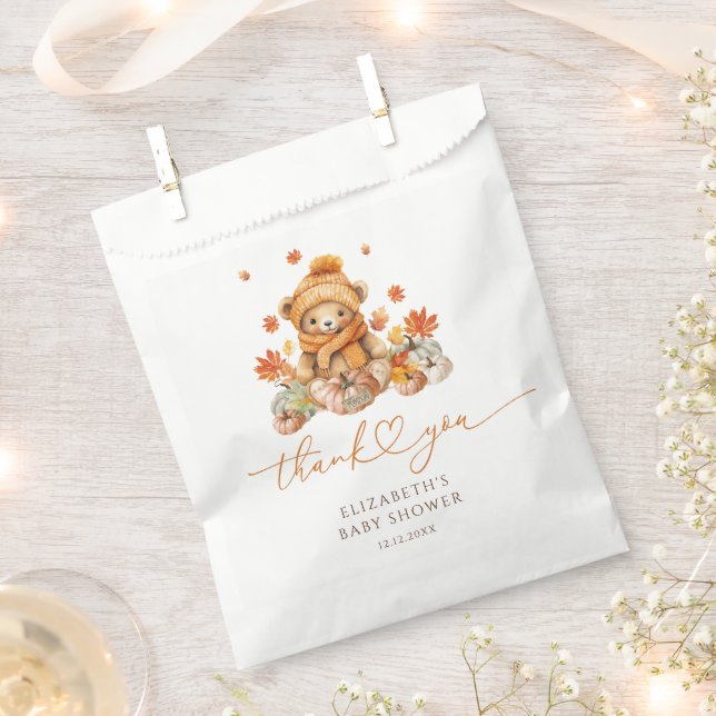 Bolsa De Papel Fall Teddy Bear Pumpkin Baby Shower (Cortado)