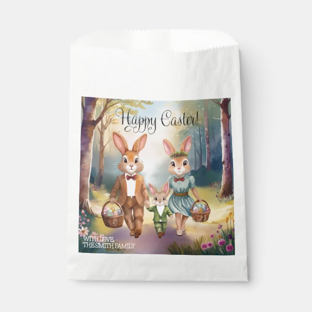 Bolsa De Papel Familia conejo de Pascua persiguiendo huevos - acu (Anverso)