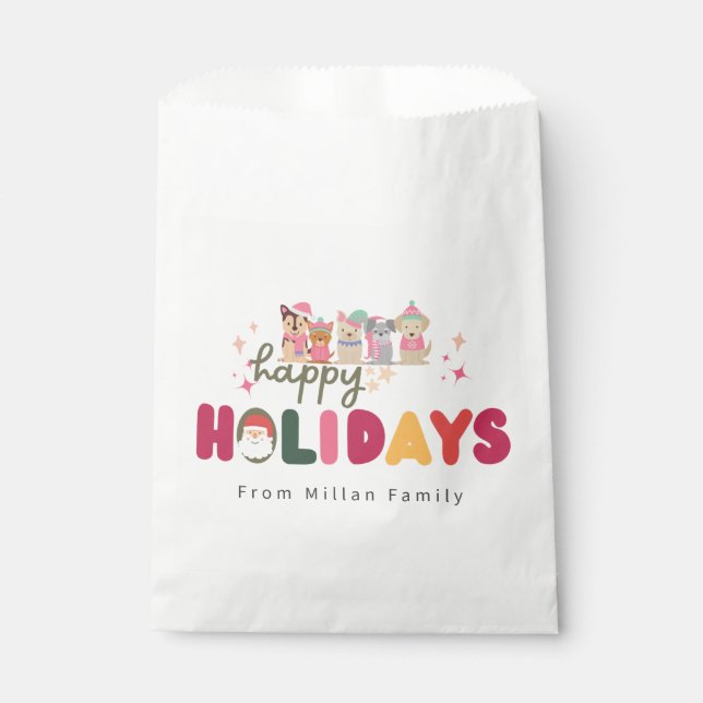Bolsa De Papel Familia moderna de perro lindo de Navidad (Anverso)