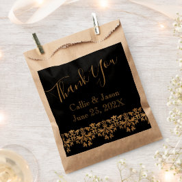 Bolsa De Papel Fancy Gold Lettering on Black Gracias a Favor Bag