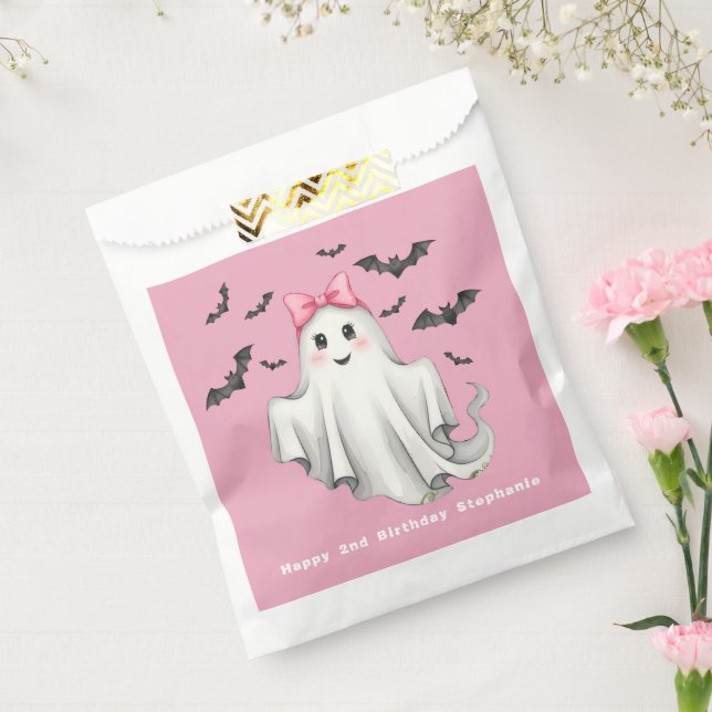 Bolsa De Papel Fantasma Chica amigable rosa con murciélagos volan (Sellado)