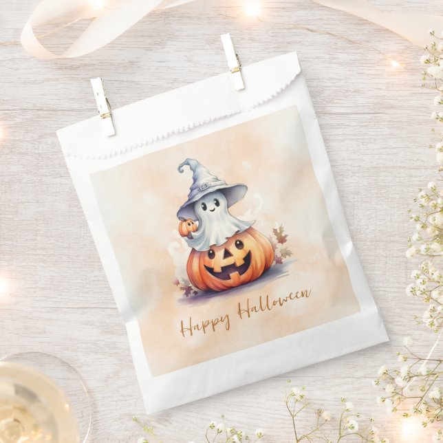 Bolsa De Papel Fantasma Gorra Jack-O' Lantern Feliz Halloween (Cortado)