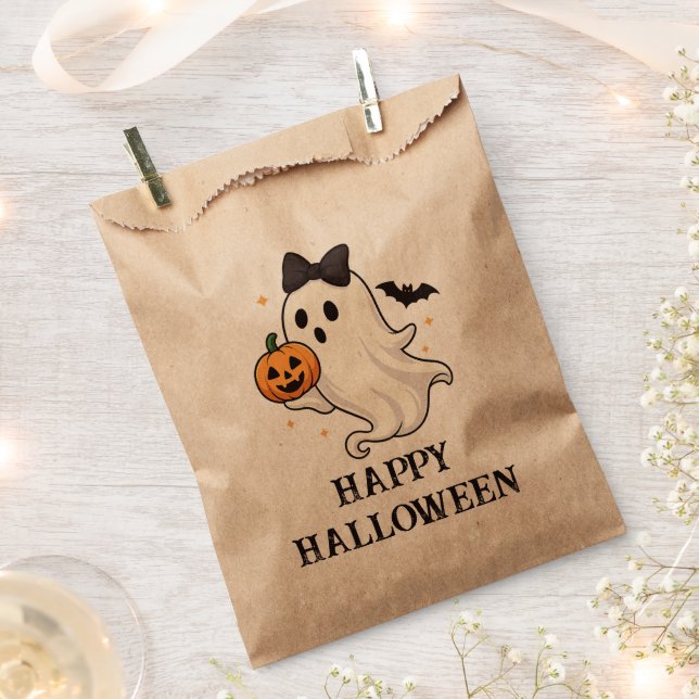 Bolsa De Papel Fantasma suave con barba y calabaza | Halloween (Cortado)