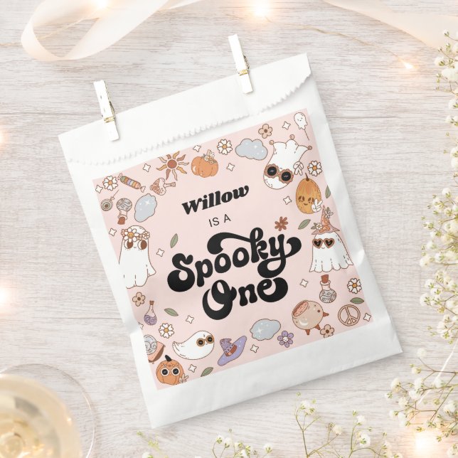 Bolsa De Papel Fantasma Un Groovy Halloween 1er cumpleaños (Cortado)