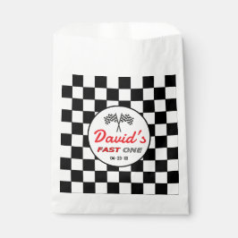 Bolsa De Papel Fast ONE | Black White Race Car Flags Birthday