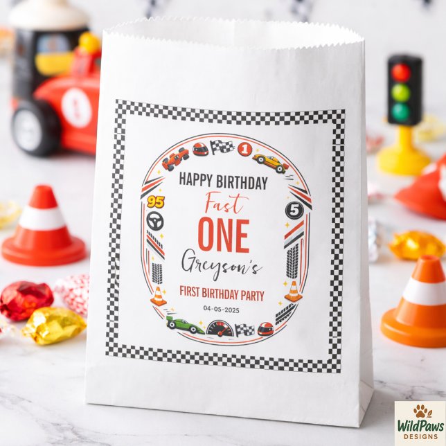 Bolsa De Papel Fast One Race Car Boy 1st Birthday Party (Fast One Race Car Boy 1st Birthday Party Favor Bag
)