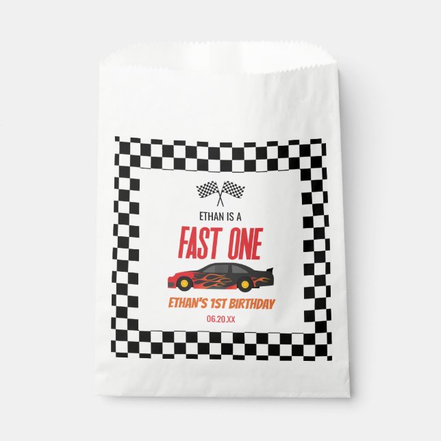 Bolsa De Papel Fast One Red Flame Race Car Primer Fiesta de cumpl (Anverso)