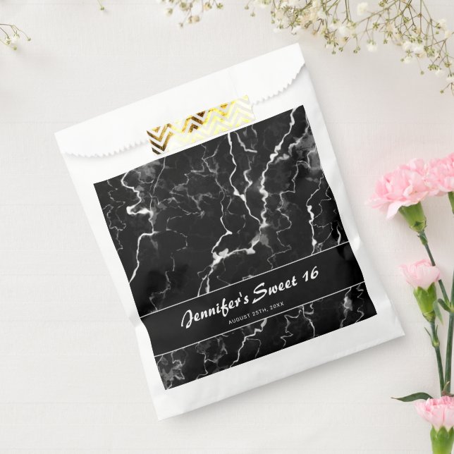 Bolsa De Papel Faux Black Marble Texture Look Sweet 16 Cumpleaños (Sellado)