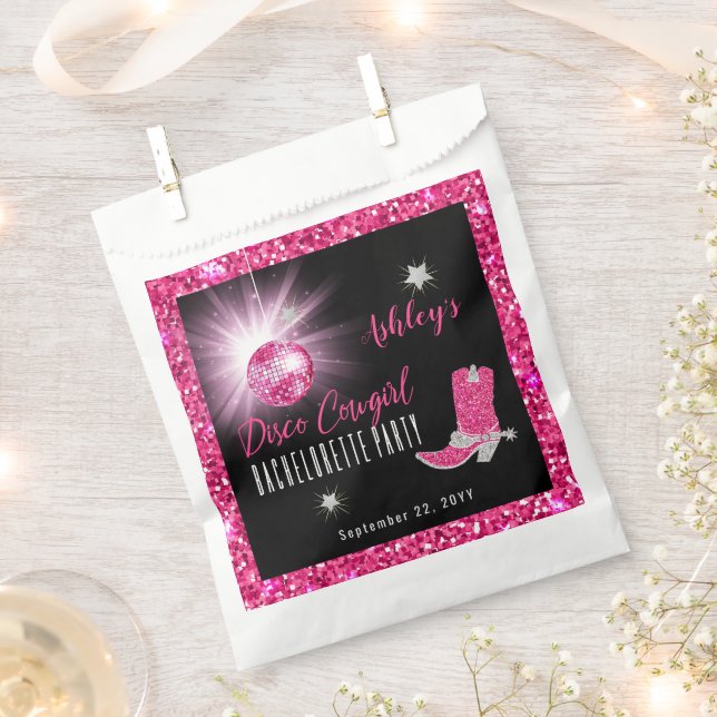 Bolsa De Papel Faux Purpurina Pink Disco Cowgirl Bachelorette (Cortado)