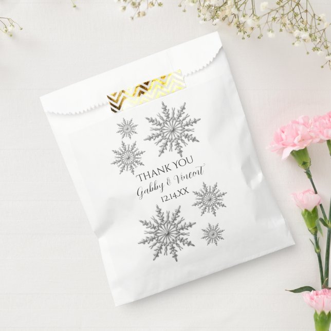 Bolsa De Papel Faux Silver Snowflakes Winter Wedding Gracias (Sellado)