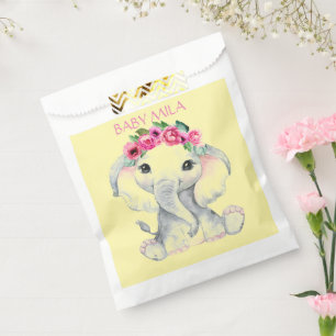 Bolsa De Papel Favor de ducha de bebé de elefante floral rosa