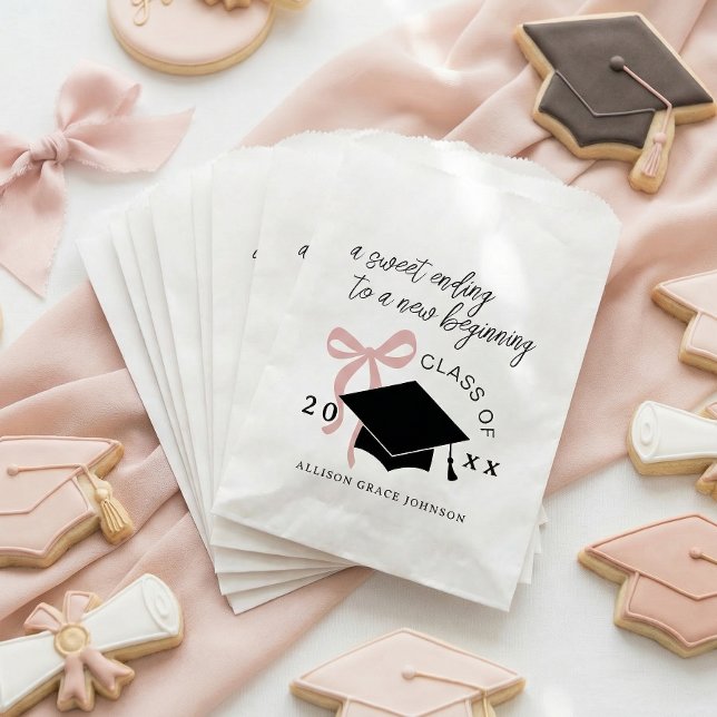 Bolsa De Papel Favor de fiesta de graduación con lazo rosa (Subido por el creador)