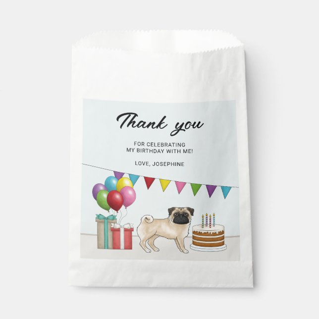 Bolsa De Papel Fawn Pug Cute Cartog Dog Cumpleaños Gracias (Anverso)