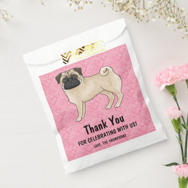 Bolsa De Papel Fawn Pug Cute Mops On Pink Hearts Gracias (Sellado)