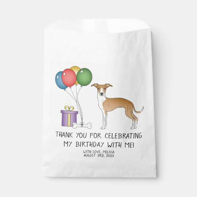 Bolsa De Papel Fawn Y White Italiana Greyhound Cute Dog Cumpleaño (Anverso)