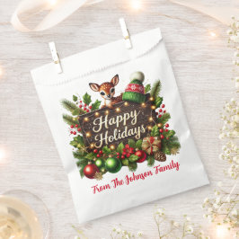 Bolsa De Papel Felices Fiestas Reno Bebé y Guirnalda