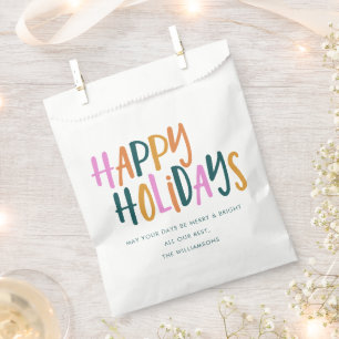 Bolsa De Papel Felices Fiestas Tipografía Personalizada Colorida