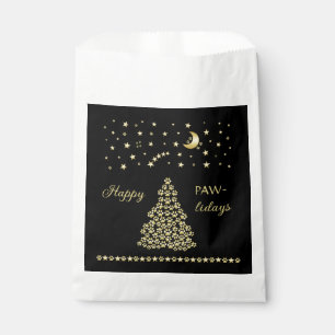 Bolsa De Papel Felices Pawlidays, árbol de navidad Gold brillante