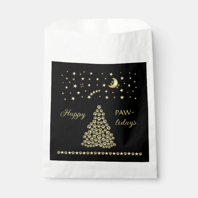 Bolsa De Papel Felices Pawlidays, árbol de navidad Gold brillante (Anverso)