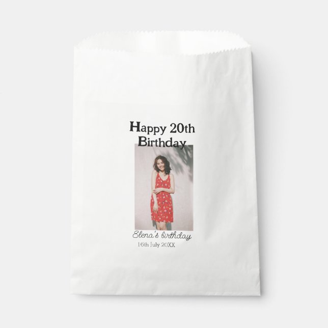 Bolsa De Papel Feliz 20 cumpleaños foto simple moderna mínima (Anverso)
