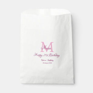 Bolsa De Papel Feliz 21 cumpleaños color rosa añadir nombre monog