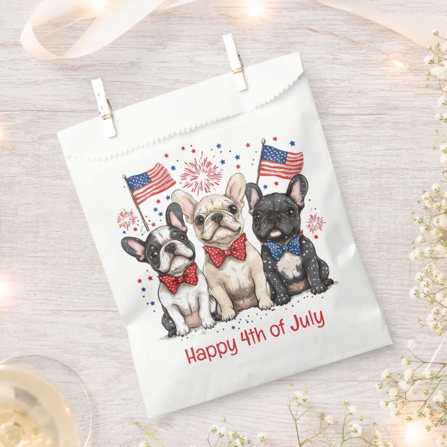 Bolsa De Papel Feliz 4 De Julio Bulldoges Franceses (Cortado)