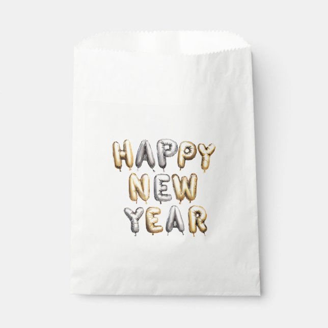 Bolsa De Papel Feliz Año Nuevo Gris Dorado (Anverso)