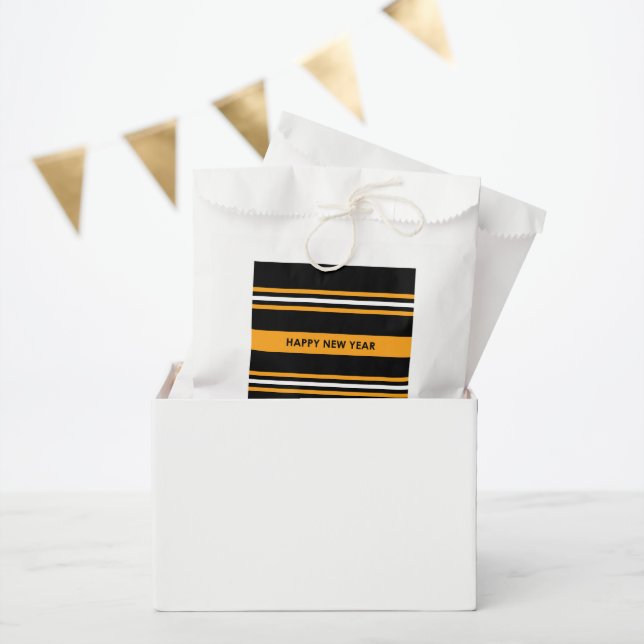 Bolsa De Papel Feliz Año Nuevo negro y amarillo (Fiesta)