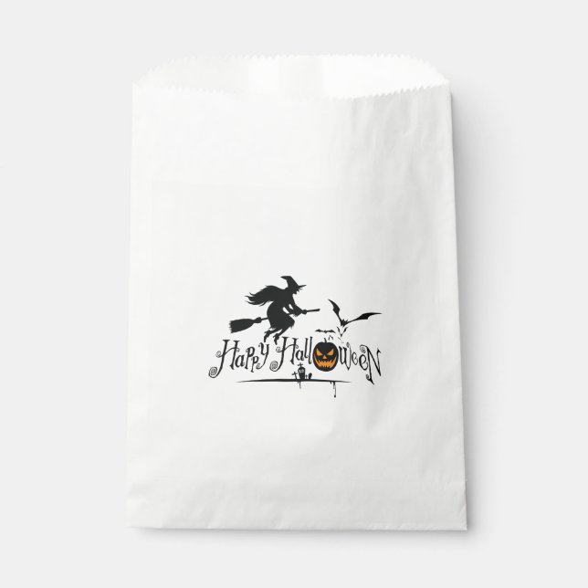 Bolsa De Papel Feliz Bruja De Halloween Y Bats (Anverso)