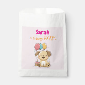 Bolsa De Papel Feliz cachorro, niña, ¡Vamos a festejar, 1er cumpl