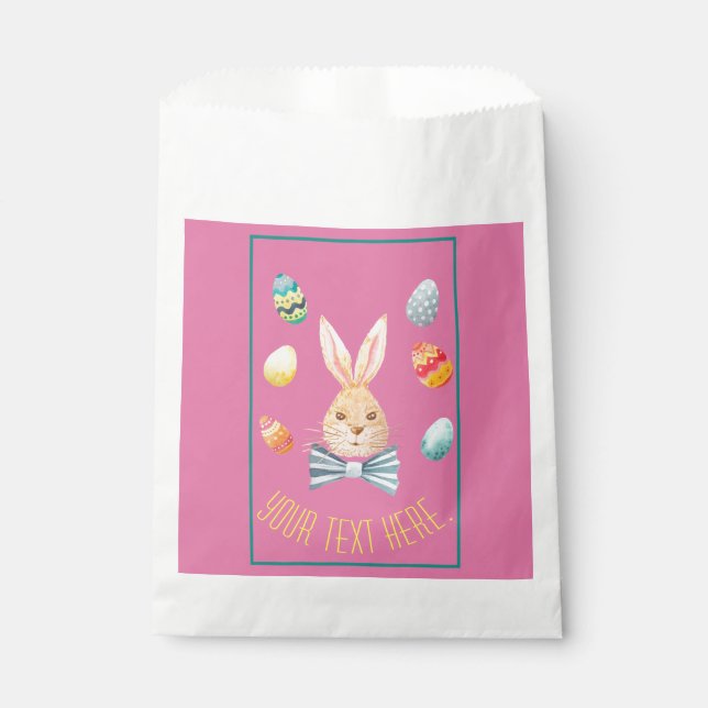 Bolsa De Papel Feliz Conejo de Pascua con Bow Tie (Anverso)