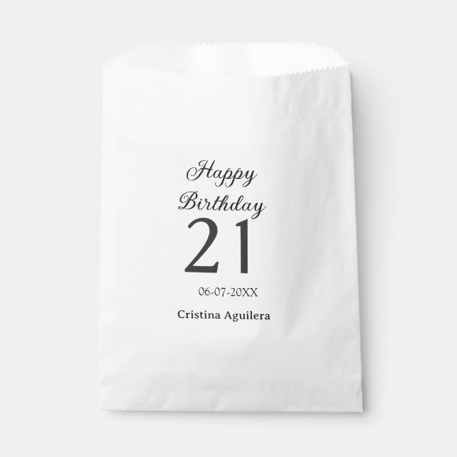 Bolsa De Papel Feliz cumpleaños 21 letras negritas simples nombre (Anverso)