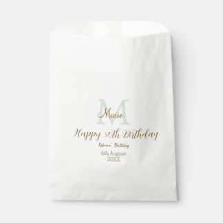 Bolsa De Papel Feliz cumpleaños 30 dorado verde monograma pastel 