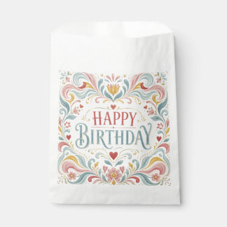 Bolsa De Papel Feliz Cumpleaños Arte Popular Escandinavo Florales