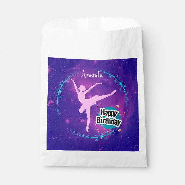 Bolsa De Papel Feliz cumpleaños Ballerina Galaxy personalizado (Anverso)