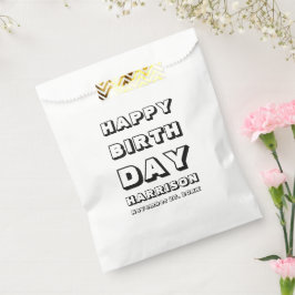 Bolsa De Papel Feliz cumpleaños blanco negro nombre personalizado
