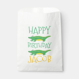 Bolsa De Papel Feliz cumpleaños, cocodrilo del lagarto verde amar