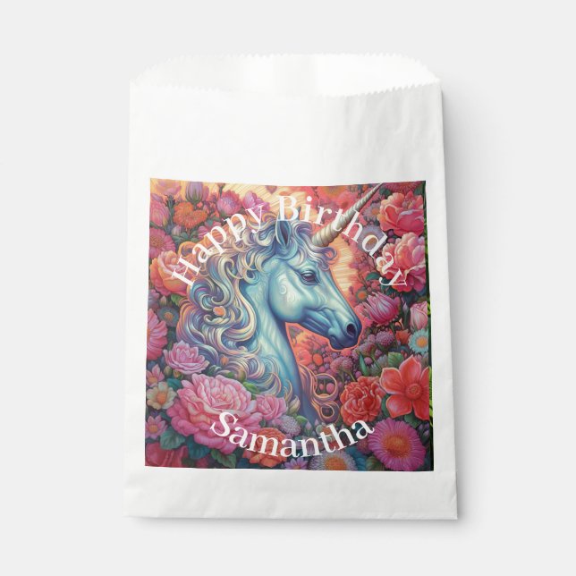 Bolsa De Papel Feliz cumpleaños de Unicornio mágico (Anverso)