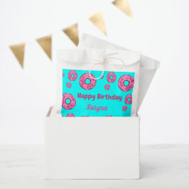 Bolsa De Papel Feliz cumpleaños, donuts de crema rosada azul