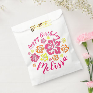 Bolsa De Papel Feliz cumpleaños, flores tropicales hawaianas hibi
