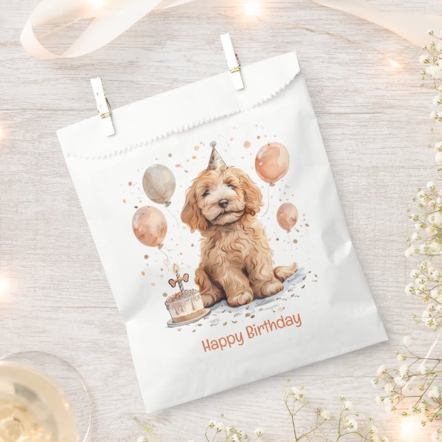 Bolsa De Papel Feliz cumpleaños Goldendoodle Perro Pastel de cump (Cortado)
