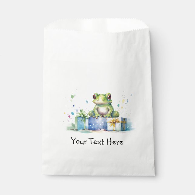 Bolsa De Papel Feliz cumpleaños, linda rana verde con regalos env (Anverso)