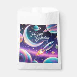 Bolsa De Papel Feliz cumpleaños media luna con tema de galaxia, e