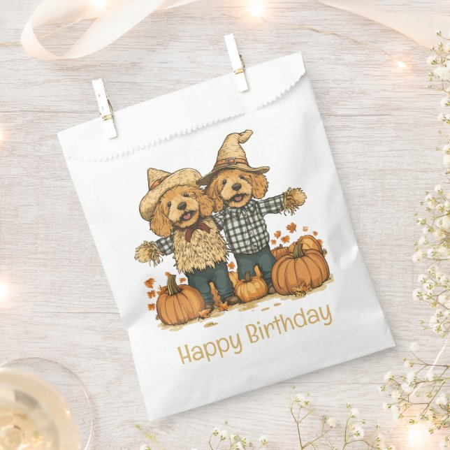 Bolsa De Papel Feliz cumpleaños otoño Harvest Goldendoodle Perros (Cortado)
