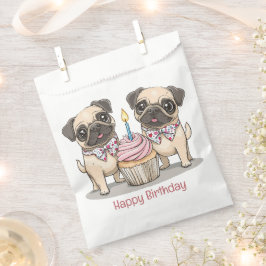 Bolsa De Papel Feliz cumpleaños, pastelito de perros pug